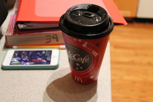 A cup of coffee accompanies a late night study session. (Photo by Monye Pitt)