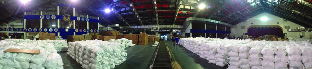 A warehouse full of supplies for the victims of the typhoon. 