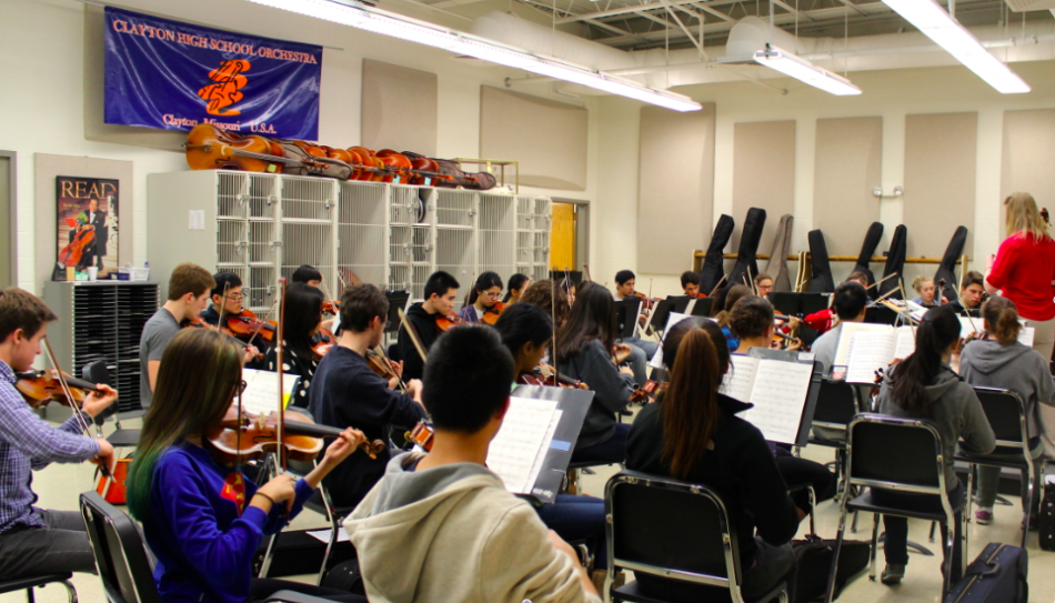 The CHS Orchestra practices 7th hour. 
