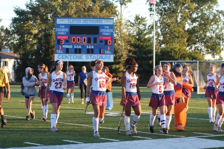 The hounds walk off the field after defeating Marquette-Catholic 3-0 on Monday. Later that week, they took also took down Barat 3-0.