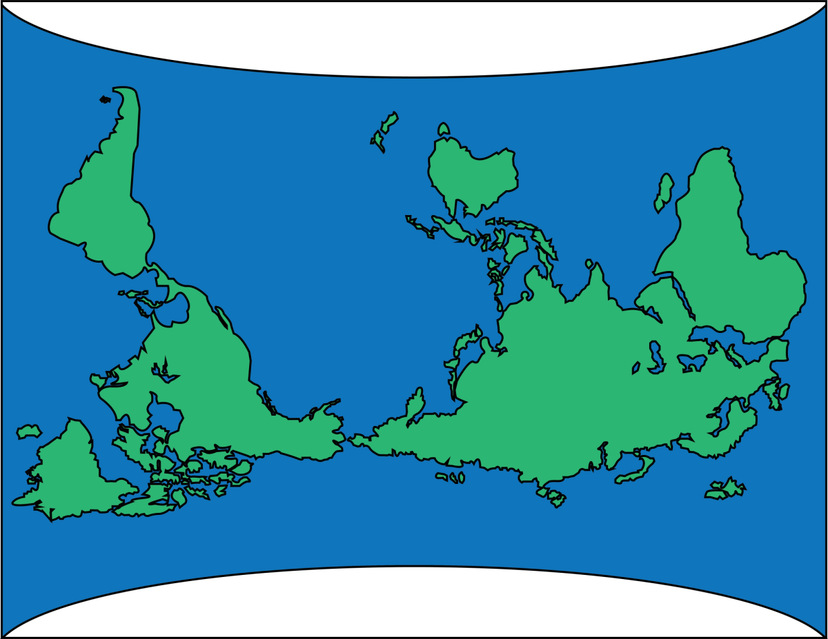 A simplified illustration of a South-Up map of the world