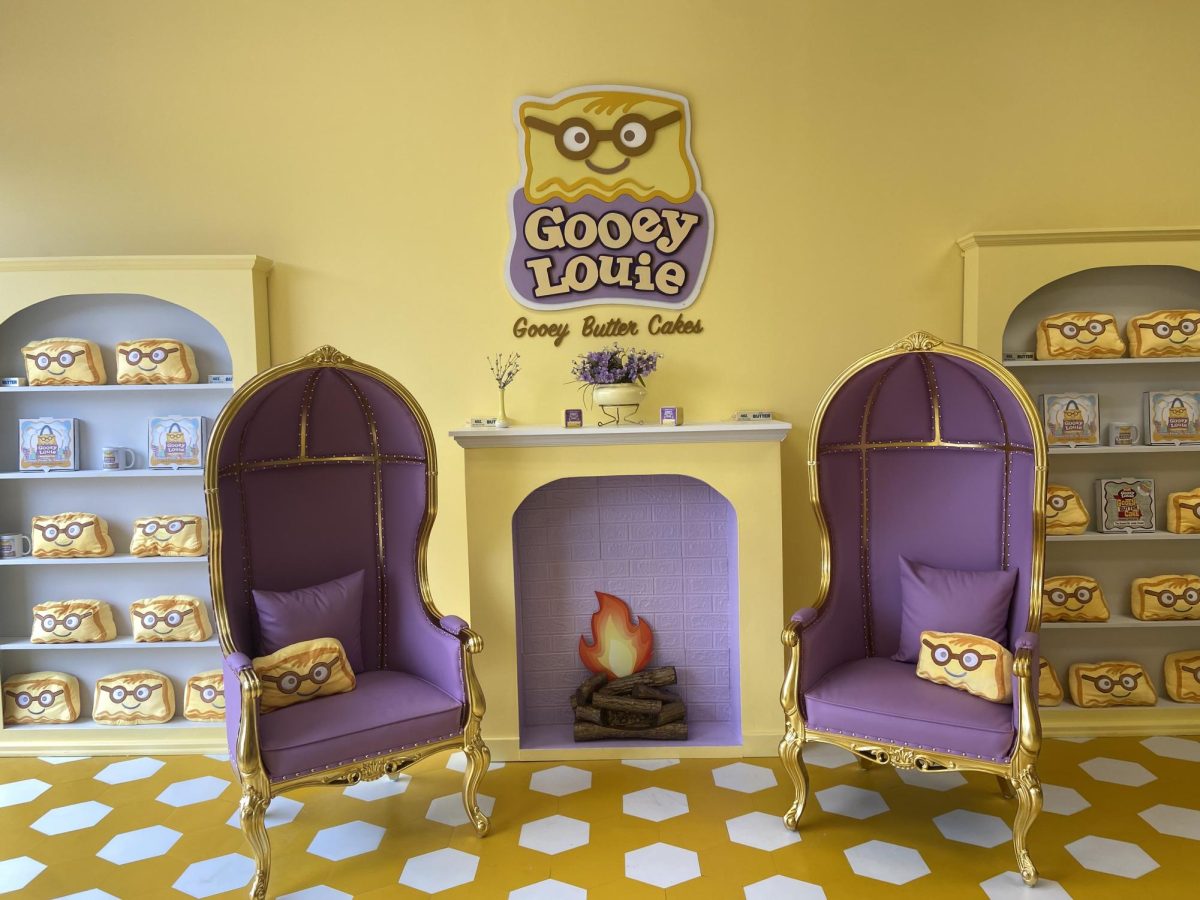 Purple thrones inside the Clayton Gooey Louie location.