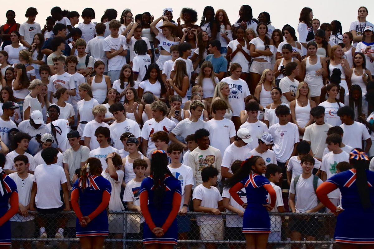 On Aug. 29, the football team faced Principia in the home opener. Students dressed in white packed the stands to show their support. The final score was 21-13. “I love the fact that the football games allow all different grades to come together,” senior Shiv Patel said. “It is hard for me to actualize that as a senior I’m down by the gate starting chants when not too long ago I was a freshman in the back row.” 