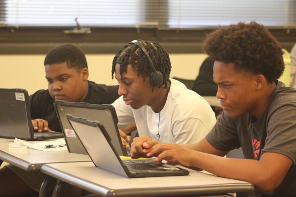 Freshman Donovan Price and sophomores Karim Jamison and Jackson Medley attend the Learning Center for one-on-one contact with teaching staff, which provides students the opportunity to complete pending work. 