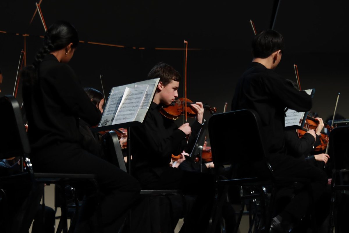 After three months of playing tests and rehearsals, sophomore Luke Jeans and the Symphonic Orchestra perform "Starburst" by Jessie Montgomery. 