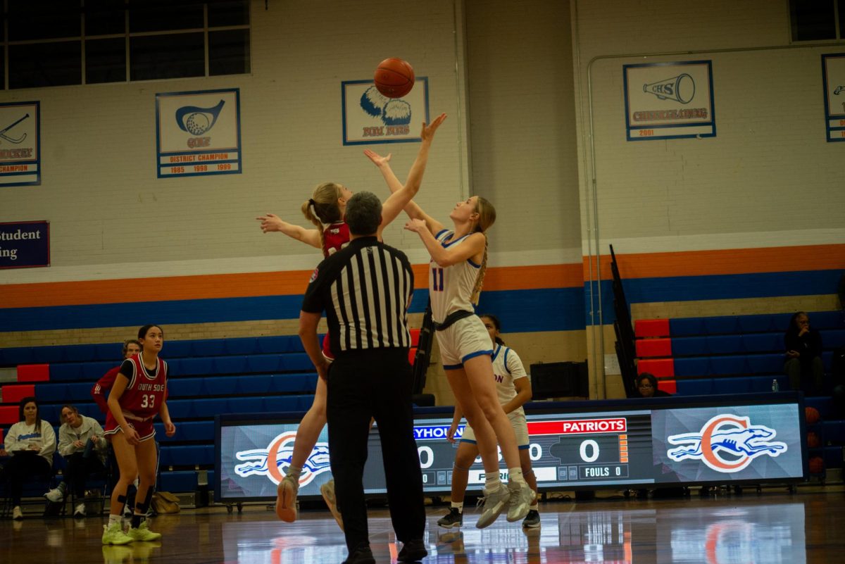 Senior Genevieve Roach reaches for the ball in the varsity girl’s game against Parkway South on Tuesday, Jan. 28. The final score was 52 to 60. “We played really well as a team despite the loss and used that frustration to win the next game against Lafayette,” Roach said.