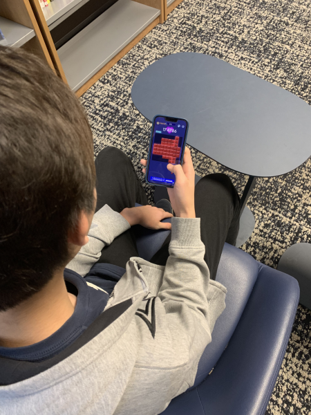 Freshman Andrew Su plays Block Blast during his lab period.