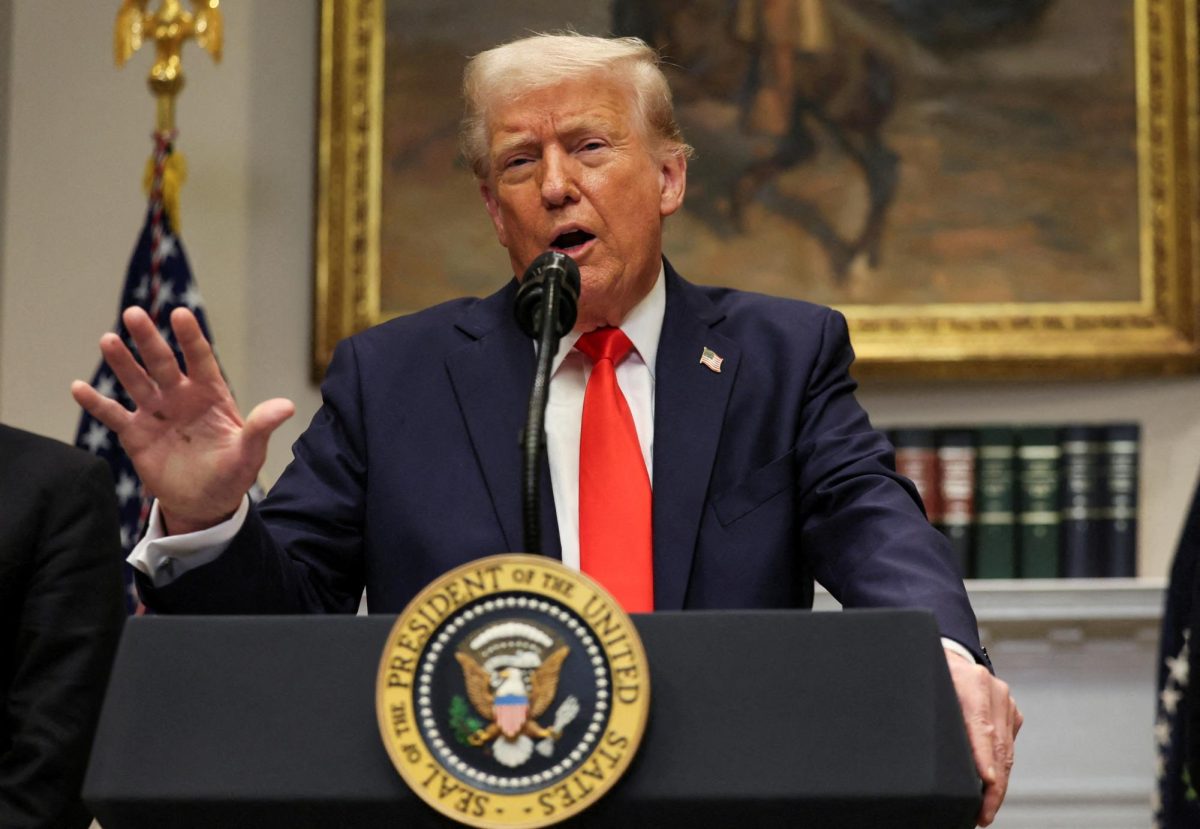 U.S. President Donald Trump makes an announcement about an investment from Taiwan Semiconductor Manufacturing Company (TSMC), in the Roosevelt Room at the White House in Washington, D.C., U.S., March 3, 2025.