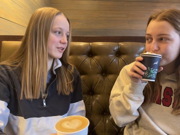 7:10 a.m.
Early on Wednesday morning, seniors Analee Miller and Madeline Jeans enjoy their breakfast at Kaldi’s coffee. Miller, a barista at Kaldi's, recommended that they get mochas with whipped cream. “We go to Kaldi’s every Wednesday morning. It’s a fun tradition and a good way to start our day,” Jeans said.